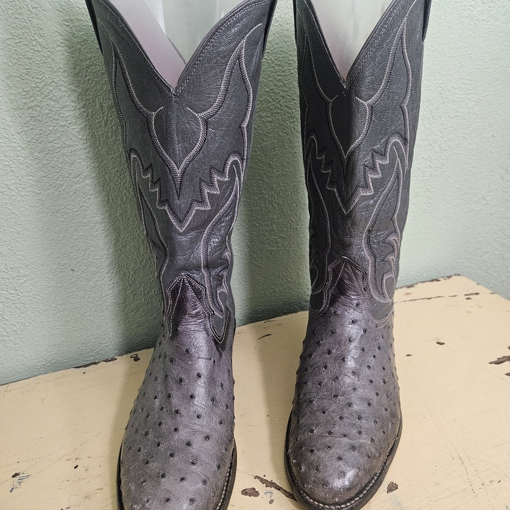 Nocona White Label Gray Ostrich Leather Western Boots 7.5 - Picture 3 of 11